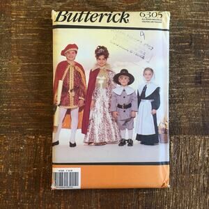 Butterick Sewing Pattern 6305 Kids Costume Royal King Queen Pilgrim 4-14 UNCUT